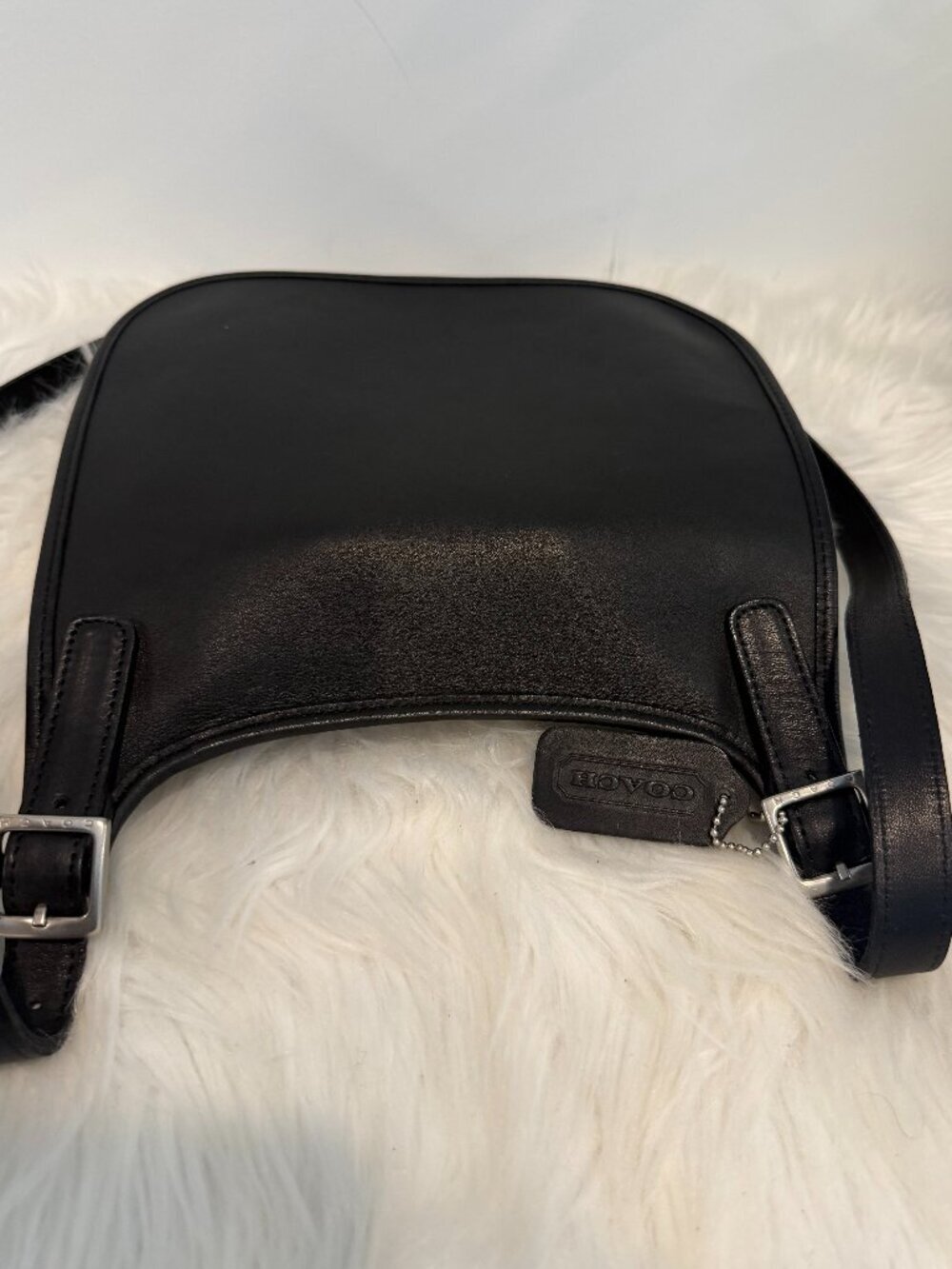 Vintage Coach Black Leather Hippie Flap Crossbody Bag 9135 - Picture 3 of 11
